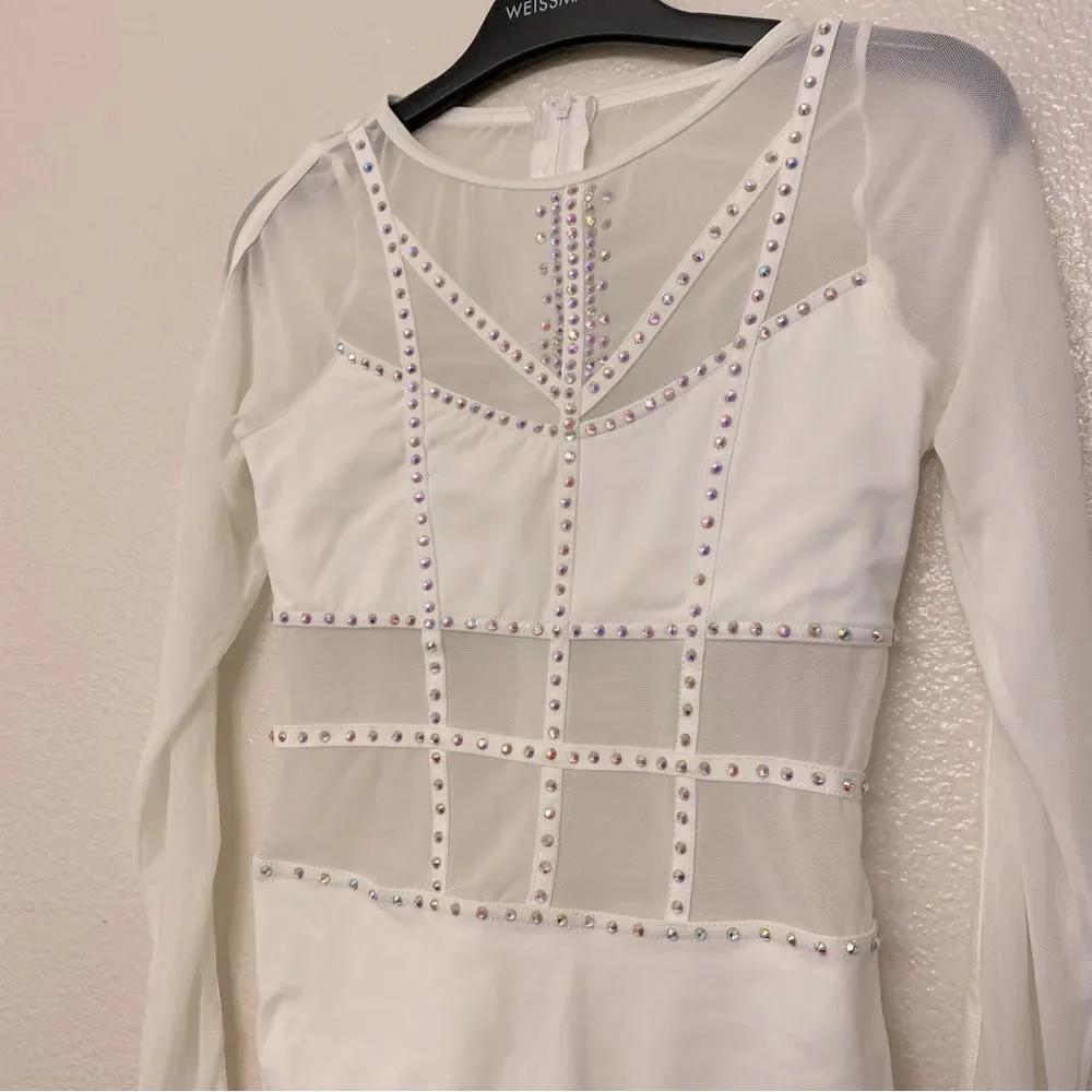 WEISSMAN Elite Dance Costume solo white caged mesh leotard Intention MT10574 LC
